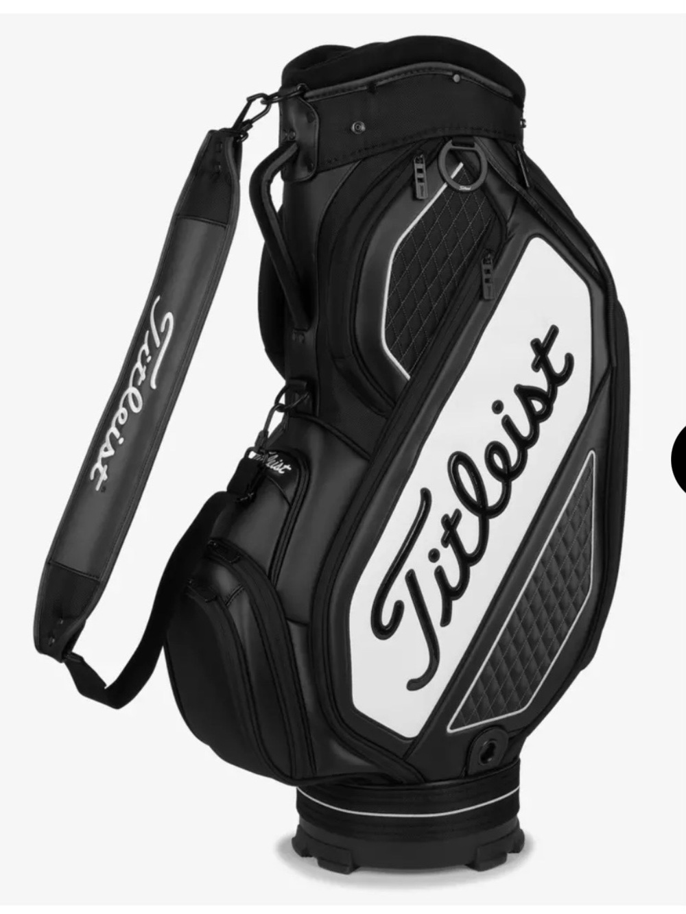 Titleist Black and White Tour Cart Golf Bag with Padded Strap